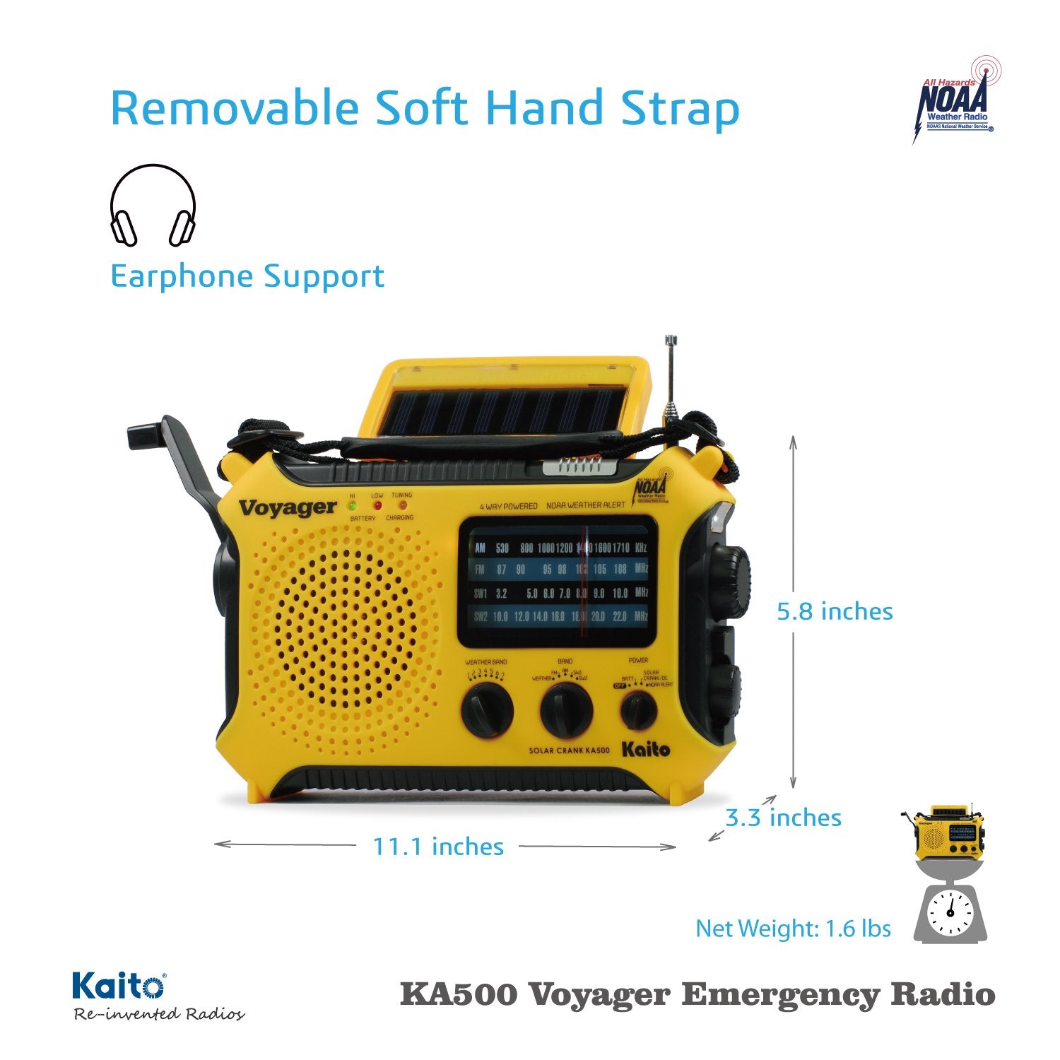 Kaito KA500 AM FM Shortwave Solar Crank Emergency Weather Alert Radio ...